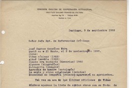 [Carta] 1968 sep. 9, Santiago, Chile [a] Biblioteca Nacional de Chile