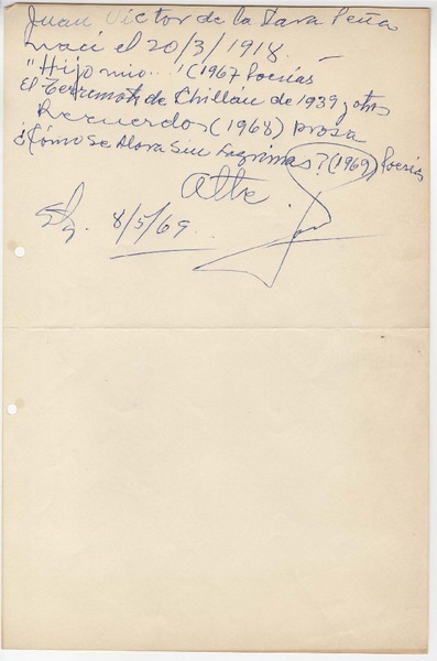 [Carta] 1969 may. 8, Santiago, Chile [a] Biblioteca Nacional de Chile