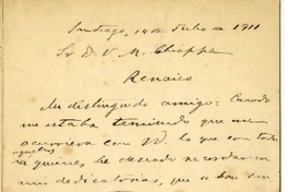 [Carta] 1911 julio 14, Santiago, Chile [a] Víctor M. Chiappa