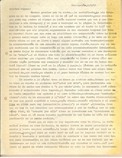 [Carta] 1980 jun. 8, Concepción, Chile [a] Miguel Arteche