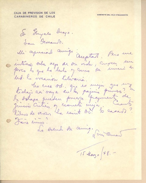 [Carta] 1948 mar. 15, Santiago, Chile [a] Gonzalo Drago