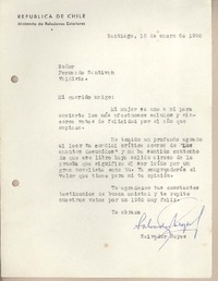 [Carta] 1960 enero 15, Santiago, Chile [a] Fernando Santiván