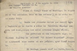 [Carta] 1950 agosto 2, Santiago, Chile [a su esposa]
