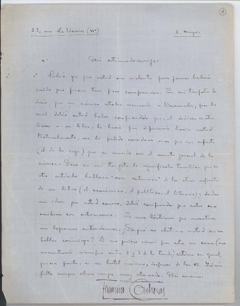 [Carta entre 1915 y 1920] may. 3 Paris, Francia [a] Joaquín Edwards Bello