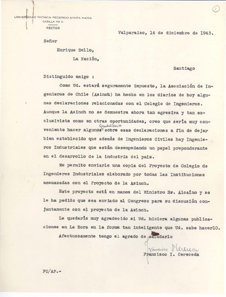 [Carta] 1943 dic. 14, Valparaíso, Chile [a] Joaquín Edwards Bello