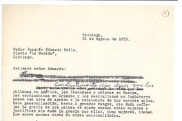 [Carta] 1953 ago. 21, Santiago, Chile [a] Joaquín Edwards Bello