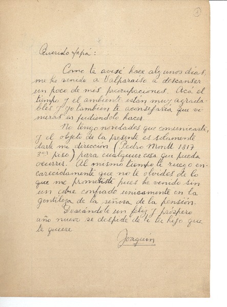 [Carta entre 1945 y 1950] Valparaíso, Chile [a] Joaquín Edwards Bello