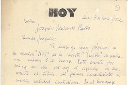 [Carta] 1952 ene. 7, Santiago, Chile [a] Joaquín Edwards Bello