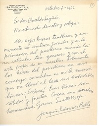 [Carta] 1962 oct. 7, Santiago, Chile [a] Osvaldo Sagüés
