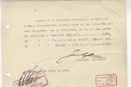 [Recibo] 1939 jun. 6, Santiago, Chile [a] Biblioteca Nacional de Chile