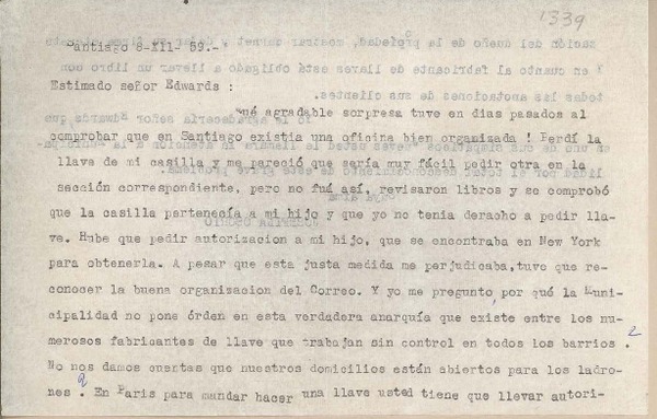 [Tarjeta] 1959 diciembre 8, Santiago, [Chile] [a] Joaquín Edwards Bello