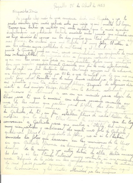 [Carta] 1953 abr. 25, Rapallo, [Italia] [a] Doris Dana, [New York]