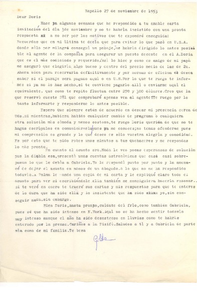 [Carta] 1953 nov. 27, Rapallo, [Italia] [a] Doris Dana, [New York]