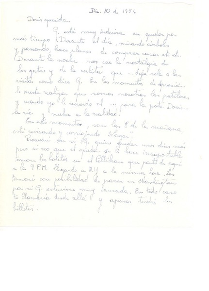 [Carta] 1954 dic. 10, New Orleans [a] Doris Dana, [New York]
