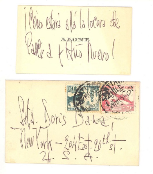 [Tarjeta] [1958 dic. 23], Santiago, Chile [a] Doris Dana, New York