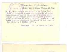 [Tarjeta], 1960 mar. 18, Santiago, Chile [a] Doris Dana