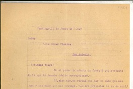 [Carta] 1927 jun. 12, Santiago, Chile [a] Luis Omar Cáceres, San Antonio, Chile