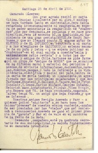 [Carta] 1928 abr. 25, Santiago, Chile [a] Luis Omar Cáceres