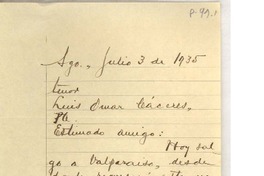 Carta] 1935 jul. 3, Santiago, Chile [a] Omar Cáceres
