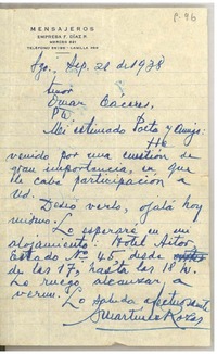 [Carta] 1938 sep. 21, Santiago, Chile [a] Omar Cáceres