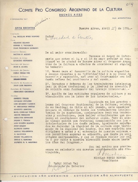 [Carta] 1954 abr. 29, Buenos Aires, Argentina [a] Carlos Préndez Saldías
