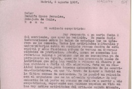 [Carta] 1957 agosto 6, Madrid, España [a] Rodolfo Opazo Bernales, Roma, Italia