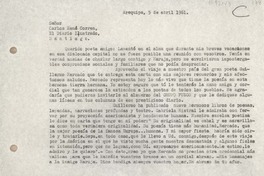 [Carta] 1961 abril 5, Arequipa, Perú [a] Carlos René Correa, Santiago, Chile