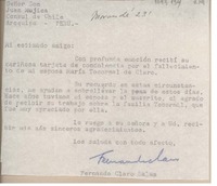 [Carta] [1961], Santiago, Chile [a] Juan Mujica de la Fuente, Arequipa, Perú