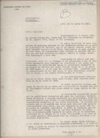 [Carta] 1963 junio 21, Lima, Perú [al] Ministro de Relaciones Exteriores, Santiago, Chile