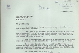 [Carta] 1957 febrero 14, Madrid, España [a] Juan Mujica