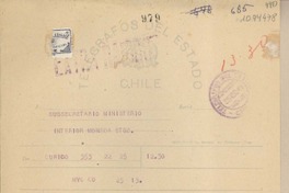 [Telegrama] 1948 agosto 25, Curico, Chile [a] Subsecretario del Ministerio del Interior, Santiago, Chile