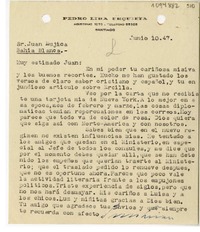 [Carta] 1947 junio 10, Santiago, Chile [a] Juan Mujica de la Fuente, Bahía Blanca, Argentina