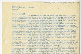[Carta] 1948 abril 30, Santiago, Chile [a] Juan Mujica de la Fuente, Mendoza, Argentina