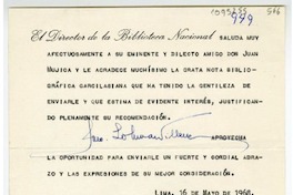 [Carta] 1968 mayo 16, Lima, Perú [a] Juan Mujica de la Fuente