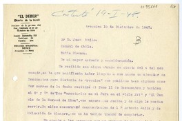 [Carta] 1947 diciembre 10, Arequipa, Perú [a] Juan Mujica, Bahía Blanca, Argentina