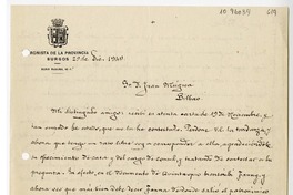 [Carta] 1949 diciembre 29, Burgos, España [a] Juan Mujica, Bilbao