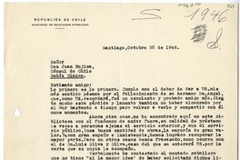 [Carta] 1946 octubre 22, Santiago, Chile [a] Juan Mujica de la Fuente, Bahía Blanca, Argentina
