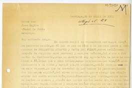 [Carta] 1961 abril 20, Santiago, Chile [a] Juan Mujica de la Fuente, Arequipa, Perú