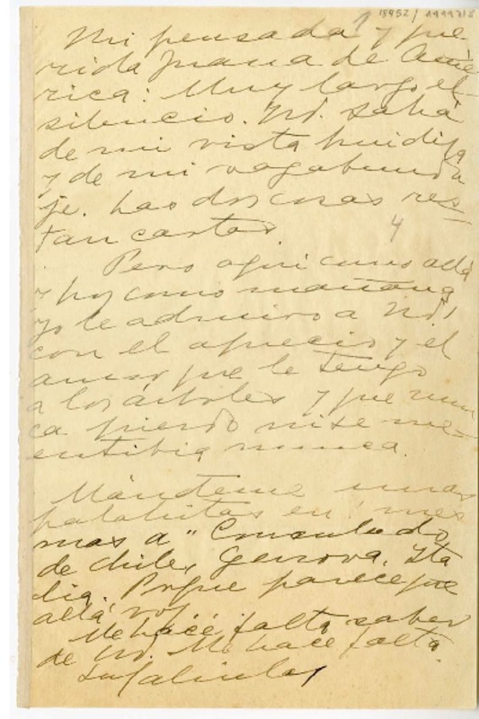 [Carta] [1951] [Rapallo, Italia] [a] Juana de Ibarbourou  [manuscrito] Gabriela Mistral .