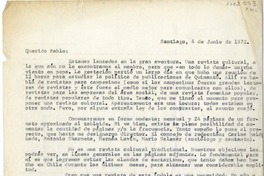 [Carta] 1972 junio 4, Santiago, Chile [a] Pablo Neruda  [manuscrito] Hans Ehrmann.
