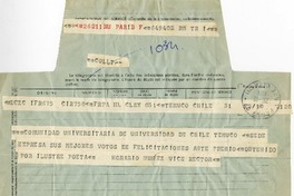 [Telegrama] 1971 octubre 26, Temuco, Chile [a] Pablo Neruda  [manuscrito] Horacio Nuñez.