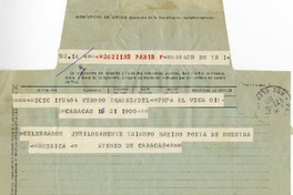 [Telegrama] 1971 octubre 22, Caracas, Venezuela [a] Pablo Neruda  [manuscrito] Ateneo de Caracas.