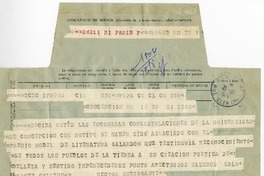 [Telegrama] 1971 octubre 21, Concepción, Chile [a] Pablo Neruda  [manuscrito] Galo Gómez Oyarzún.