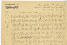 [Carta] [1954] septiembre 24, Santiago, Chile [a] Pedro Olmos  [manuscrito] Ernesto Montenegro.