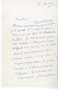 [Carta] 1963 diciembre 5, Paris, Francia [a] Magdalena Petit  [manuscrito] Henri de Montherlant.