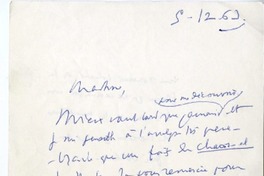 [Carta] 1963 diciembre 5, Paris, Francia [a] Magdalena Petit  [manuscrito] Henri de Montherlant.