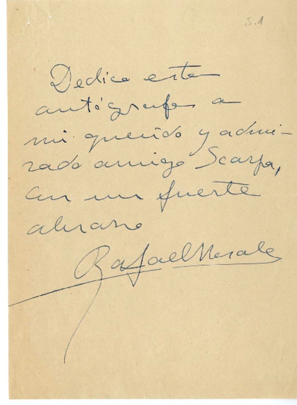 Autógrafo  [manuscrito] Rafael Morales.