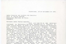 [Carta] 1992 septiembre 28, Montevideo, Uruguay [a] Mario Farias Andrade  [manuscrito] Rubinstein Moreira.