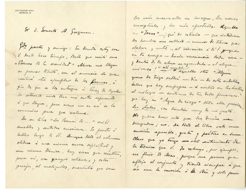 [Carta] [1951] diciembre 14, Madrid, España [a] Ernesto Guzmán  [manuscrito] José Moreno Villa.