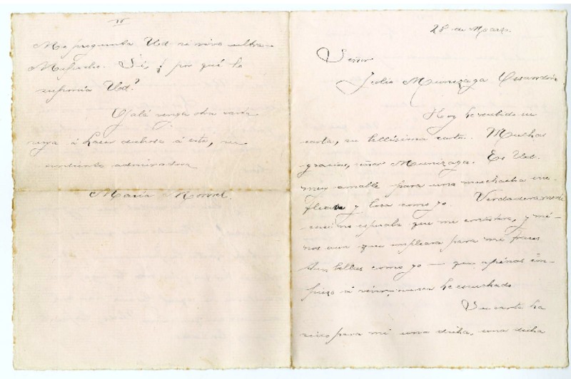 [Carta] [1914] marzo 28, Santiago, Chile [a] Julio Munizaga  [manuscrito] María Monvel.